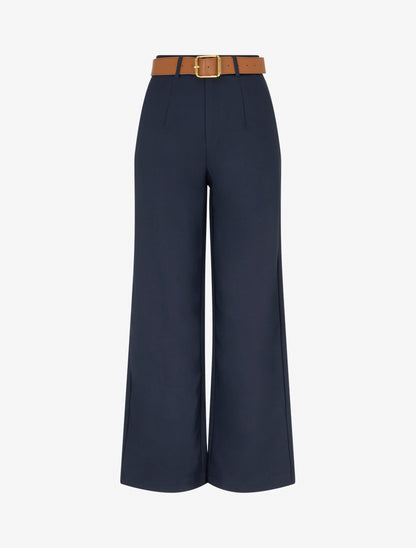 Pantalon taille haute coupe ample - Marine - 1