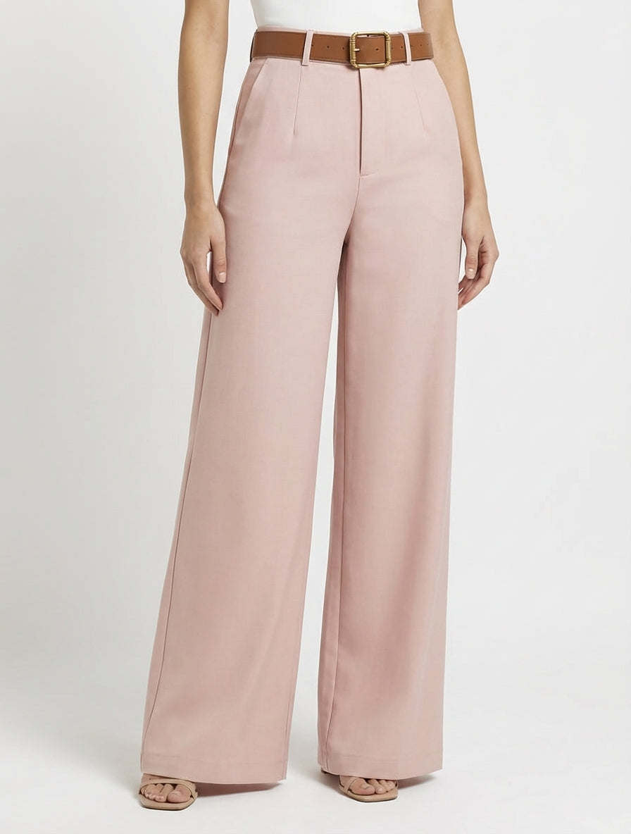 Pantalón de talle alto corte amplio - Rosa