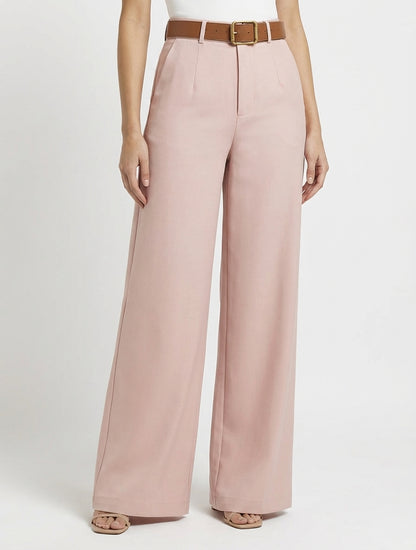 Pantalón de talle alto corte amplio - Rosa