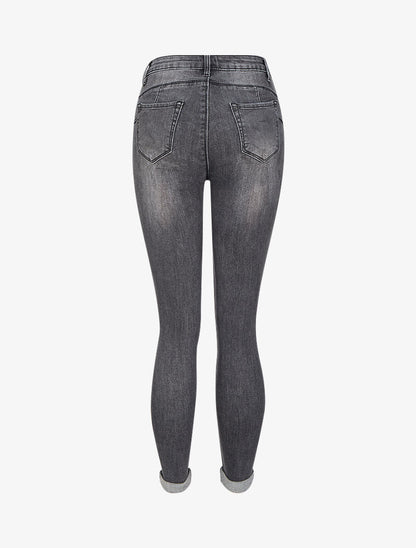 Jean skinny taille haute délavé - Gris foncé - 2