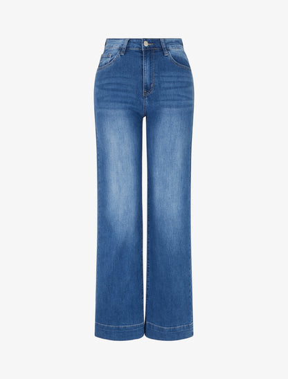 Jean à coutures apparentes coupe droite - Bleu - 1