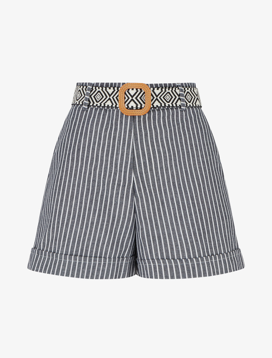 Short droit à rayures - Gris - 1