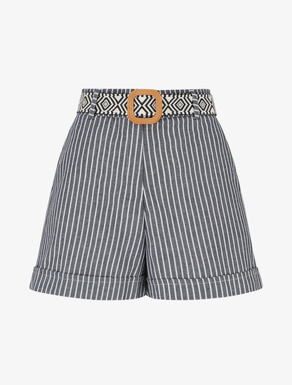 Short droit à rayures - Gris - 1