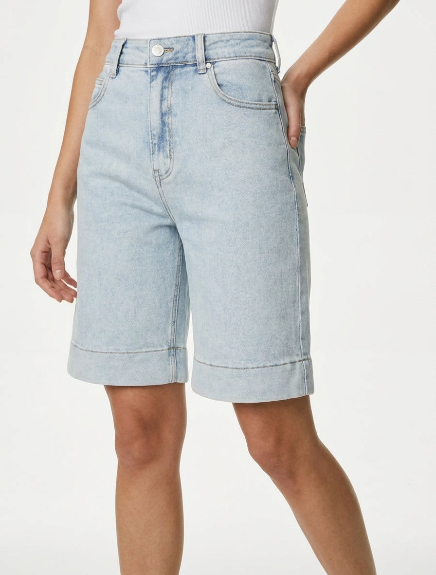 Bermudas rectos de mezclilla - Azul