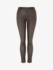 Pantalon effet enduit coupe skinny - Marron - 1