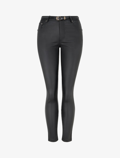 Pantalon effet enduit coupe skinny - Noir - 1
