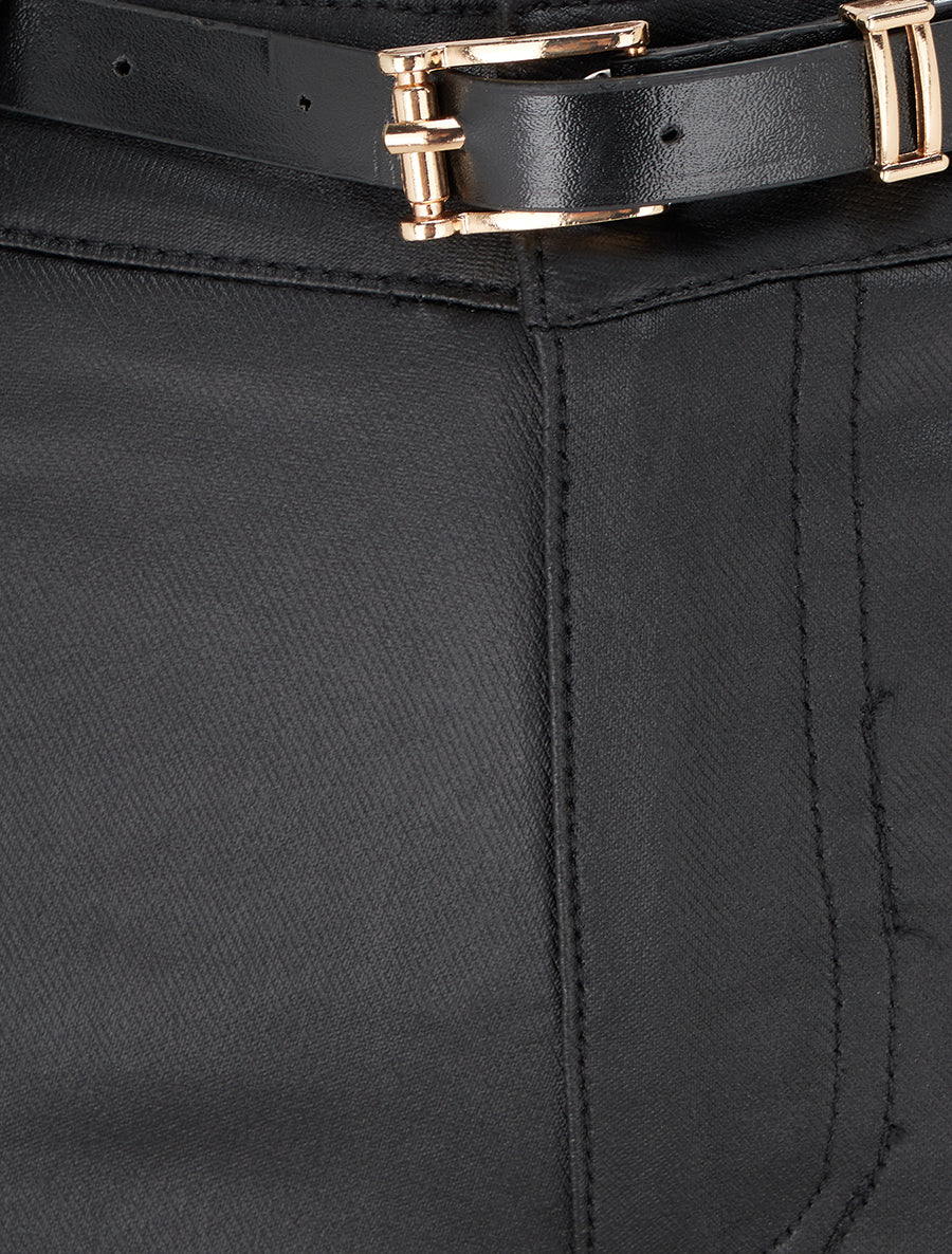 Pantalon effet enduit coupe skinny - Noir - 3