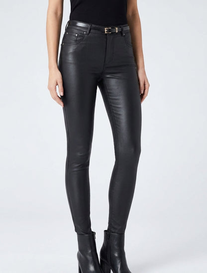 Pantalón efecto revestido corte skinny - Negro