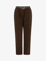 Pantalon style paper bag effet velours côtelé - Marron - 1
