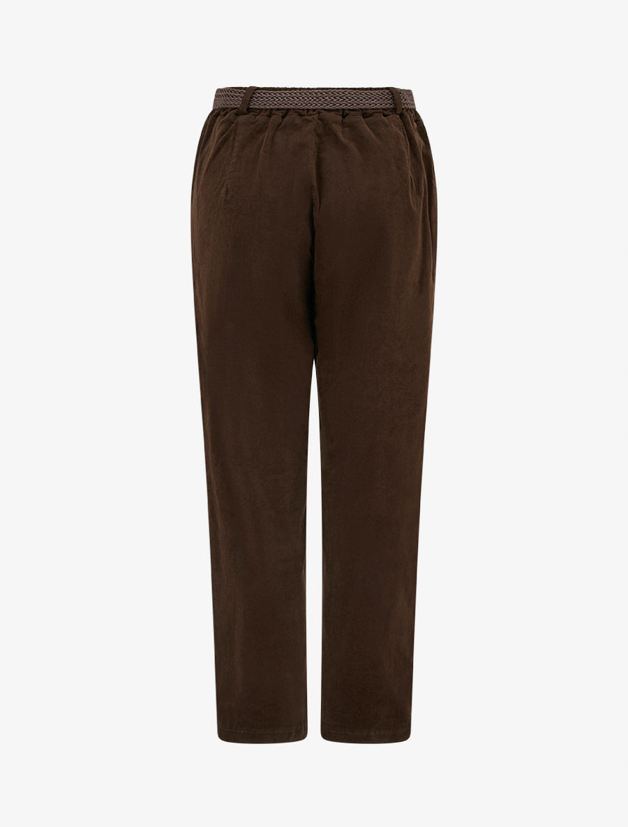 Pantalon style paper bag effet velours côtelé - Marron - 2