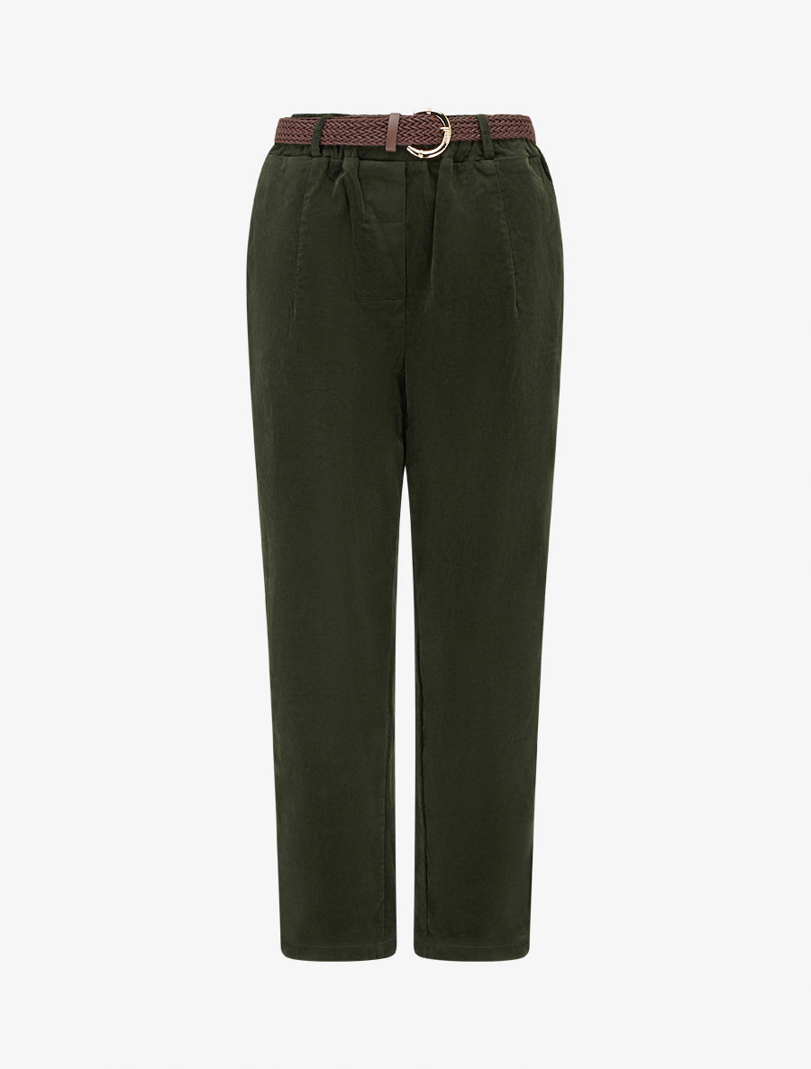Pantalon style paper bag effet velours côtelé - Kaki - 1