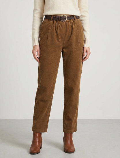 Pantalón estilo paper bag efecto pana. - Camello