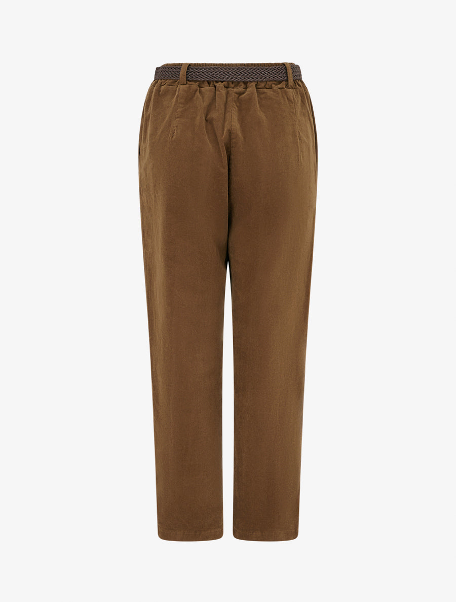 Pantalon style paper bag effet velours côtelé - Camel - 2
