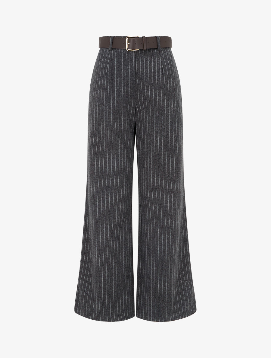 Pantalon ample taille haute à rayures - Gris anthracite - 1