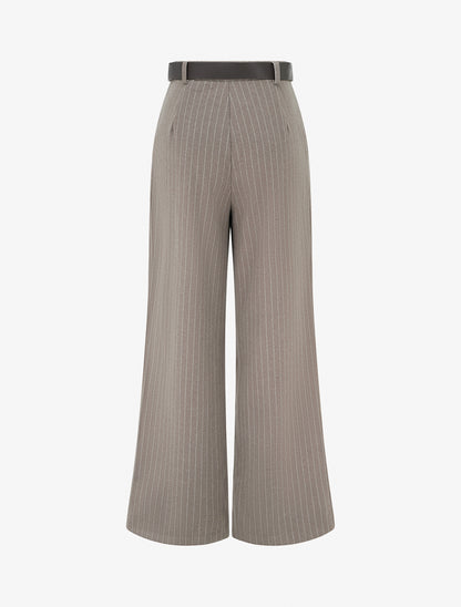 Pantalon ample taille haute à rayures - Taupe - 2