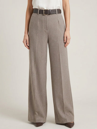 Pantalón ancho de talle alto a rayas - Topo