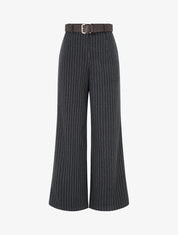 Pantalon ample taille haute à rayures - Noir - 1