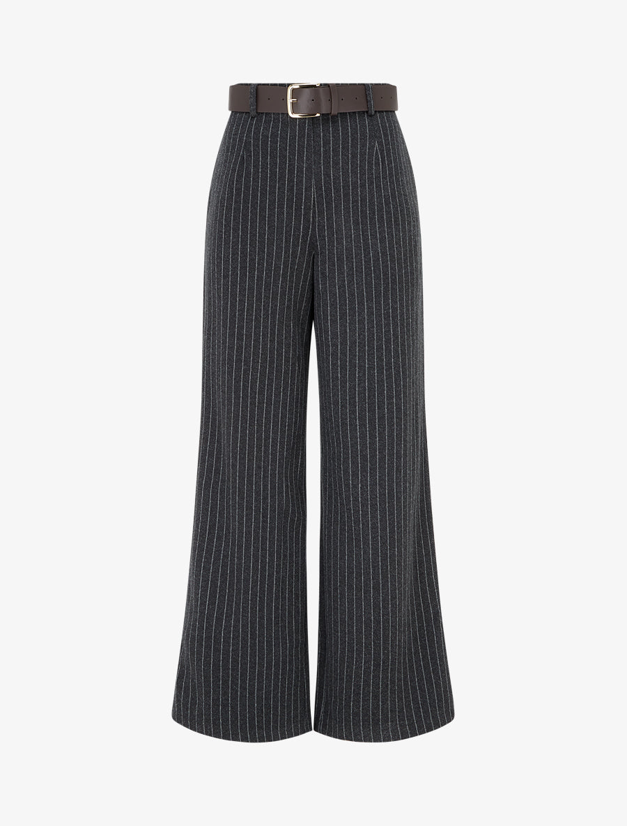 Pantalon ample taille haute à rayures - Noir - 1