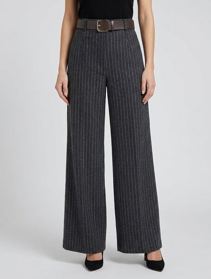Pantalón ancho de talle alto a rayas - Negro