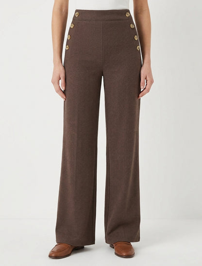 Pantalón de puente ancho con estampado de espiga - Marrón