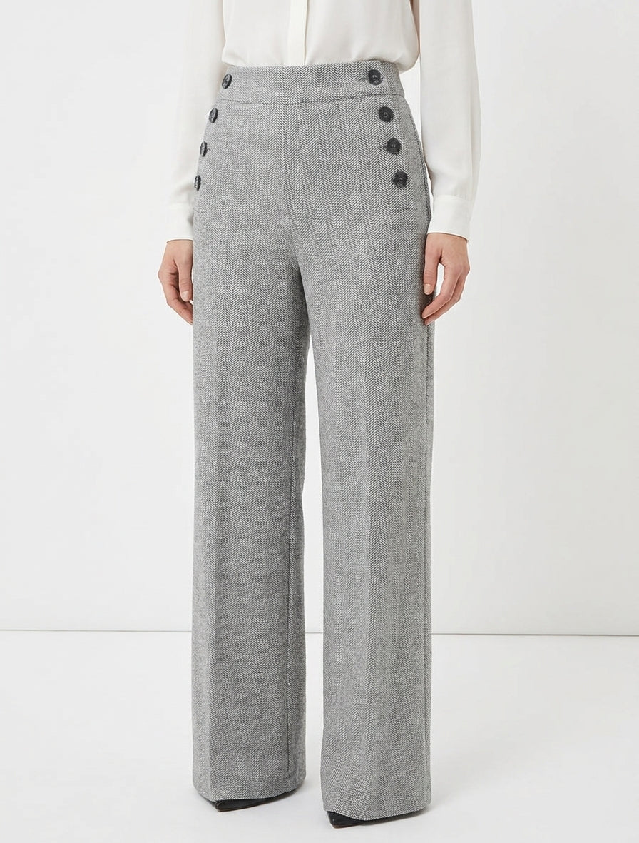 Pantalón de puente ancho con estampado de espiga - Gris