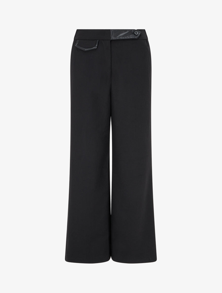 Pantalon ample taille haute à détail simili - Noir - 1