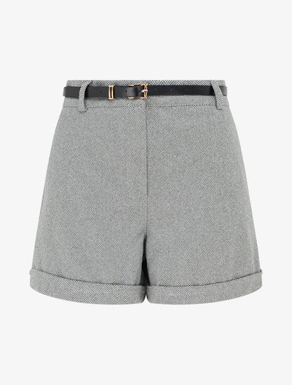 Short ample en flanelle motif chevron - Gris - 1