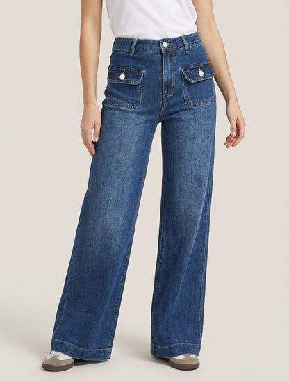 Jean de 4 bolsillos corte wide leg - Azul denim