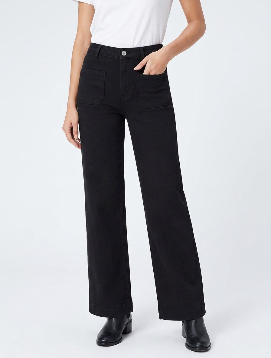 Jean con 4 bolsillos corte wide leg - Negro