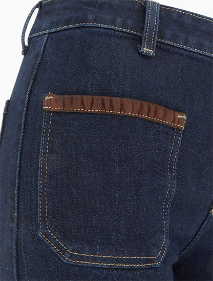 Jean à détail suédine coupe wide leg - Bleu brut - 3