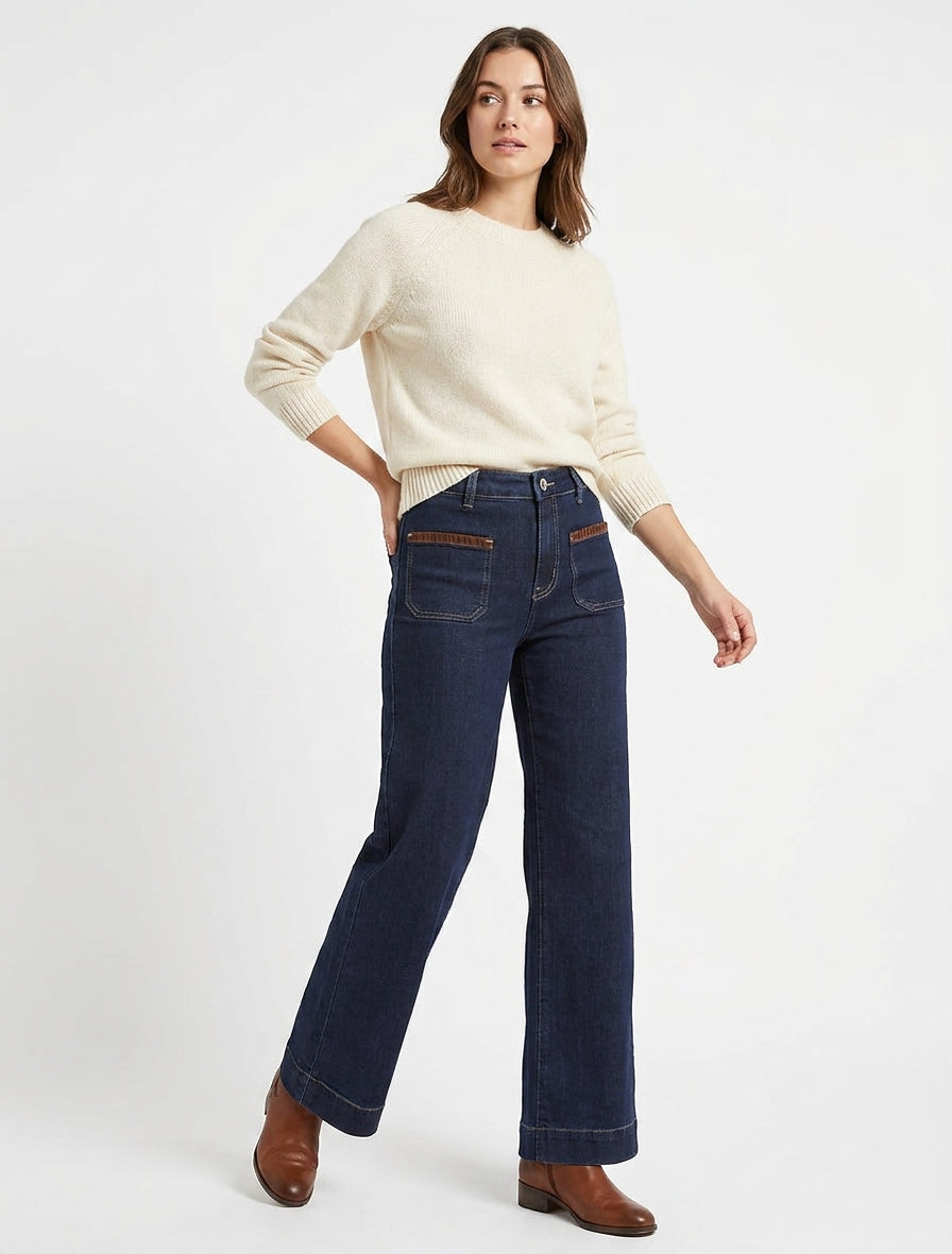 Jean de ante sintético de corte wide leg - Azul bruto