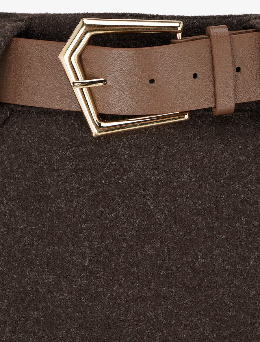 Jupe longue évasée en flanelle - Marron - 3