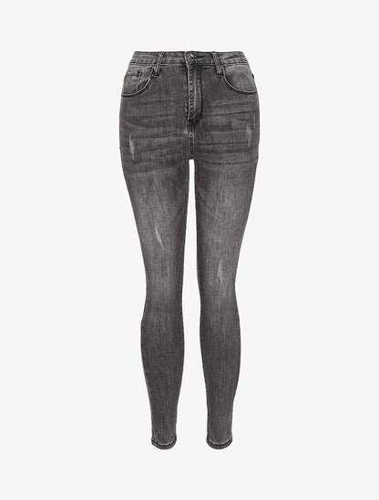 Jean skinny délavé et griffé - Gris - 4