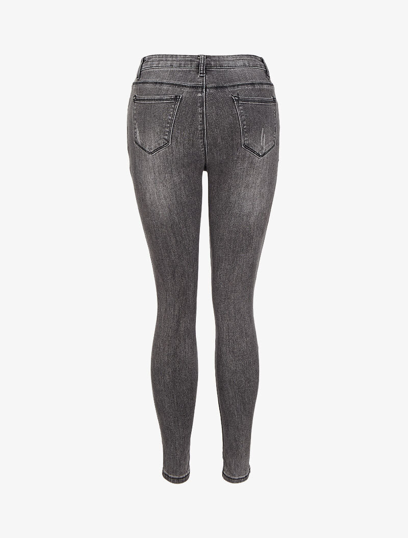 Jean skinny délavé et griffé - Gris - 2