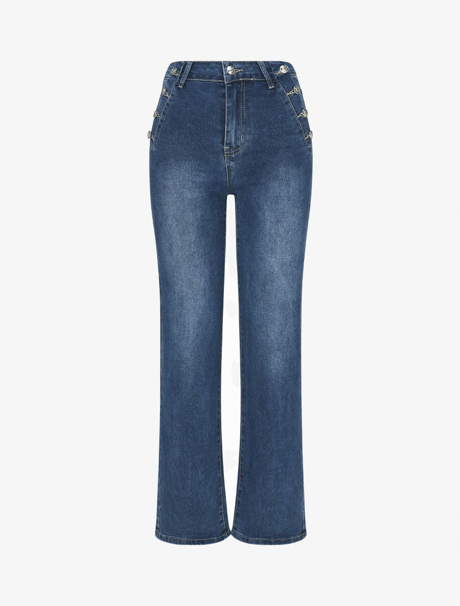 Jean à fermeture boutonnée coupe droite - Bleu - 5