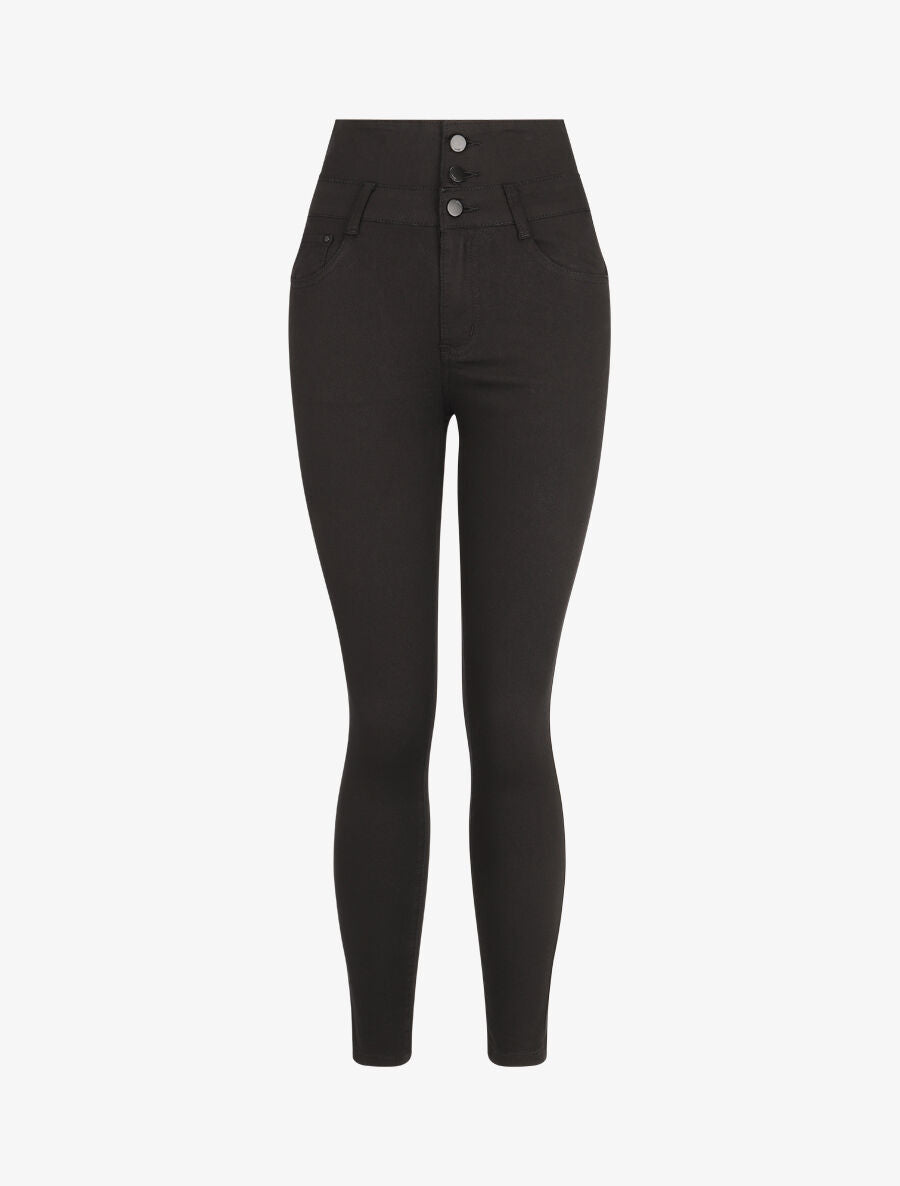 Jean skinny push up taille haute 3 boutons - Noir - 1