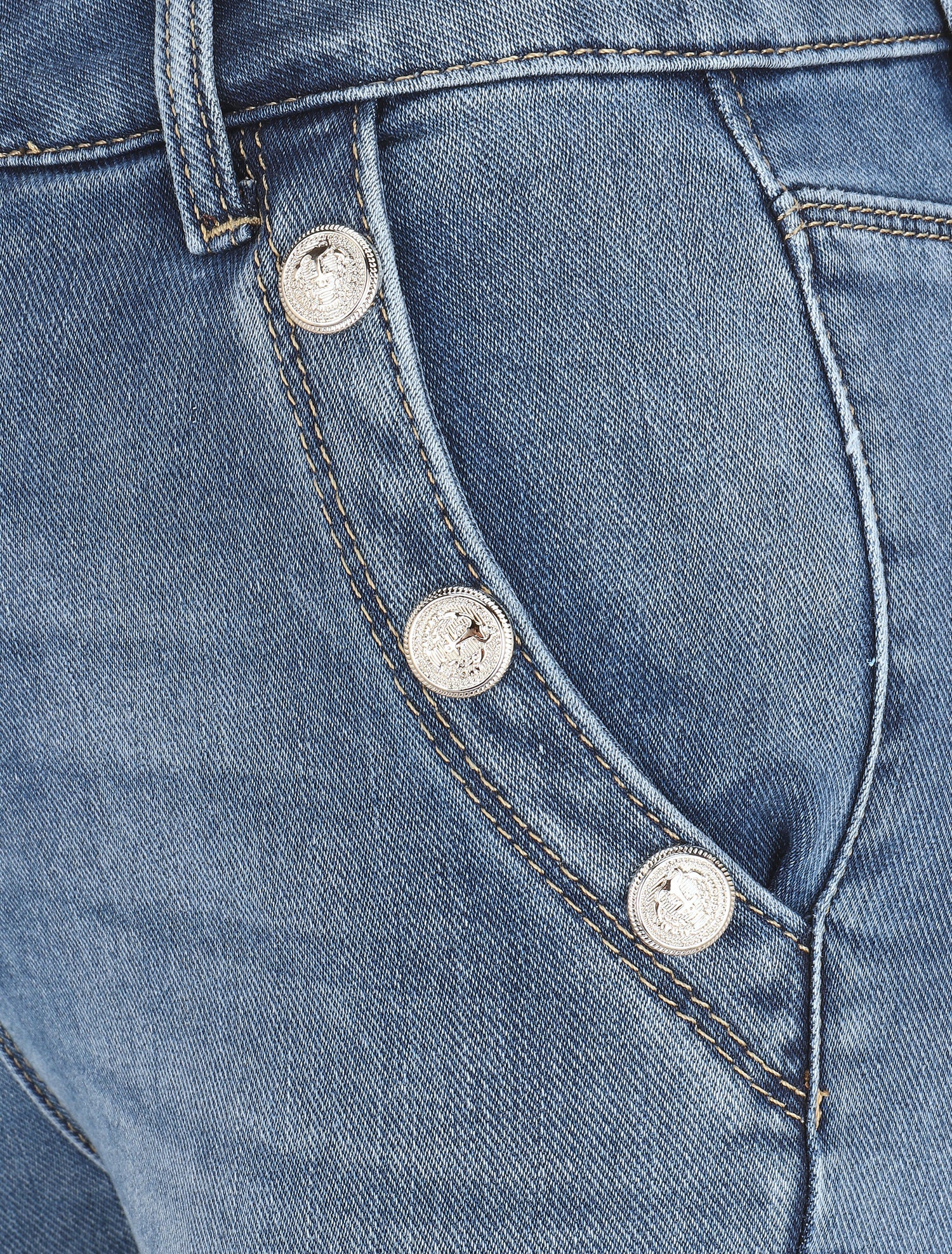 Jean skinny taille haute poches boutonnées - Bleu clair - 3