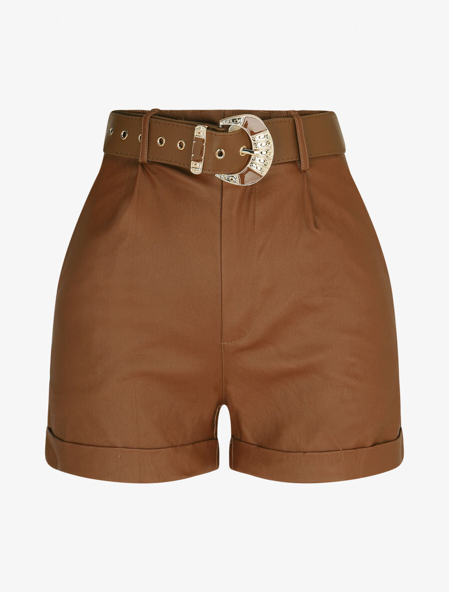 Short en simili à revers - Camel - 5