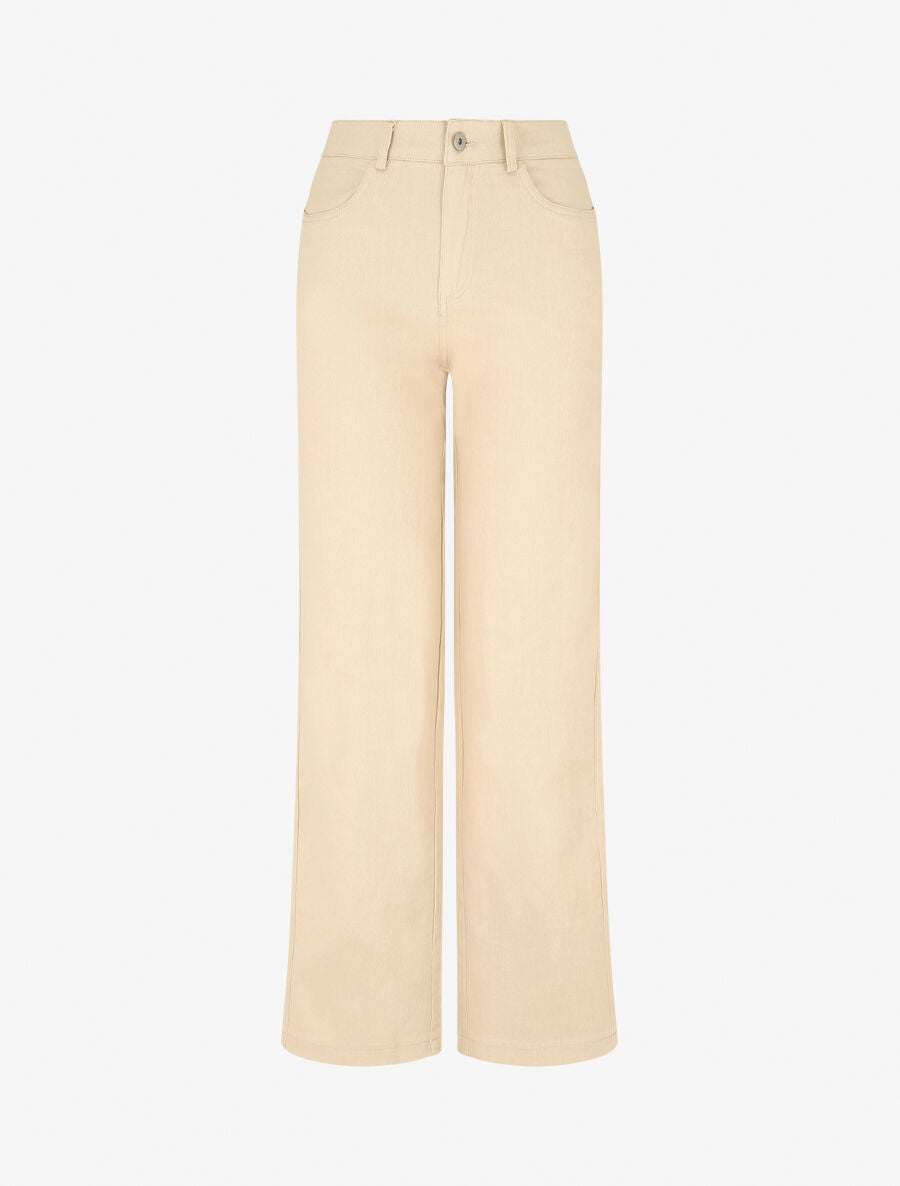 Jean wide leg taille haute coupe droite - Beige - 1