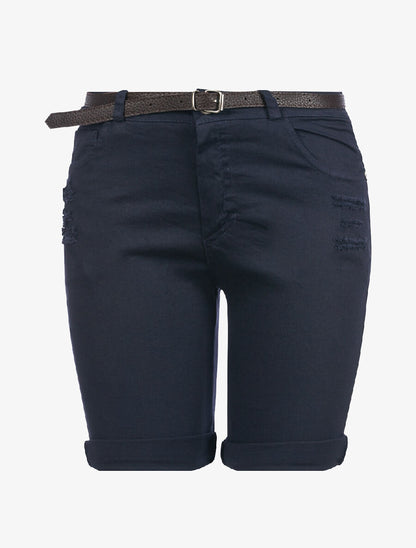 Short uni lacéré - marine - 1