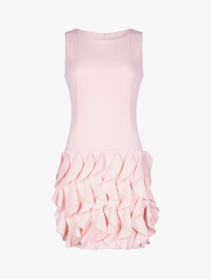 Robe droite bas volanté - rose - 1