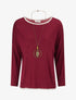 Pull fin uni à bords brodés - Lie de vin - 1