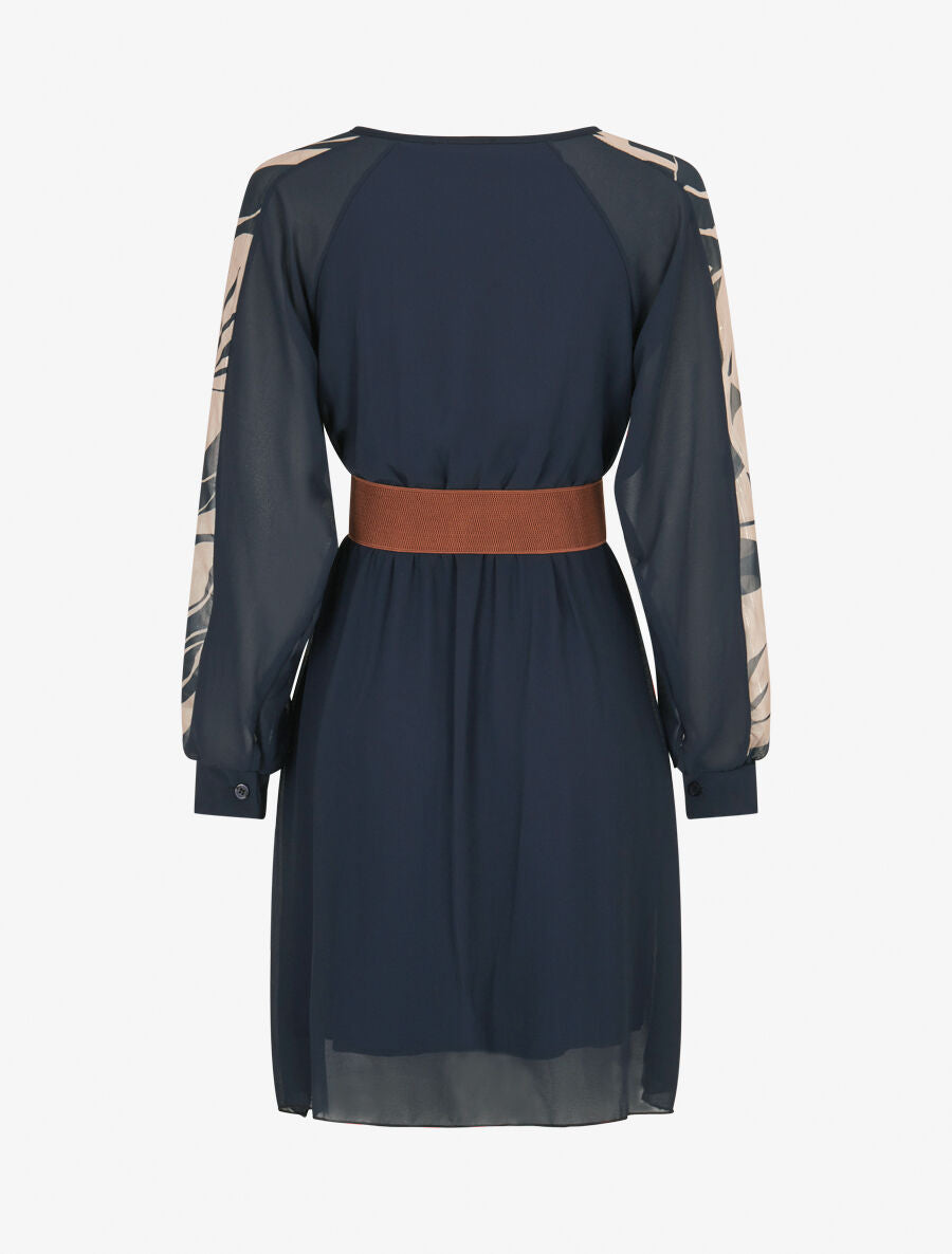 Robe patineuse à manches imprimées - Marine - 2