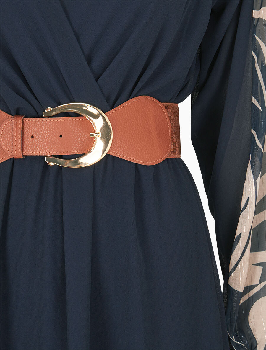 Robe patineuse à manches imprimées - Marine - 3