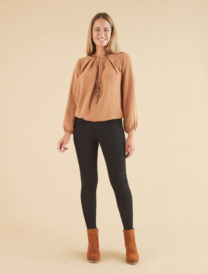Top fluide à buste plissé - Taupe - 4