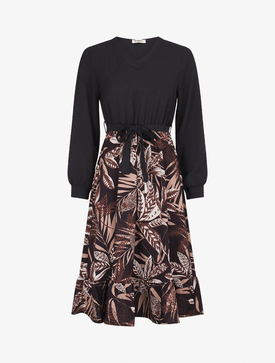 Robe patineuse à jupe imprimé tropical - Noir - 5