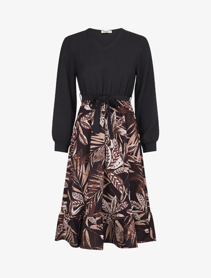 Robe patineuse à jupe imprimé tropical - Noir - 5