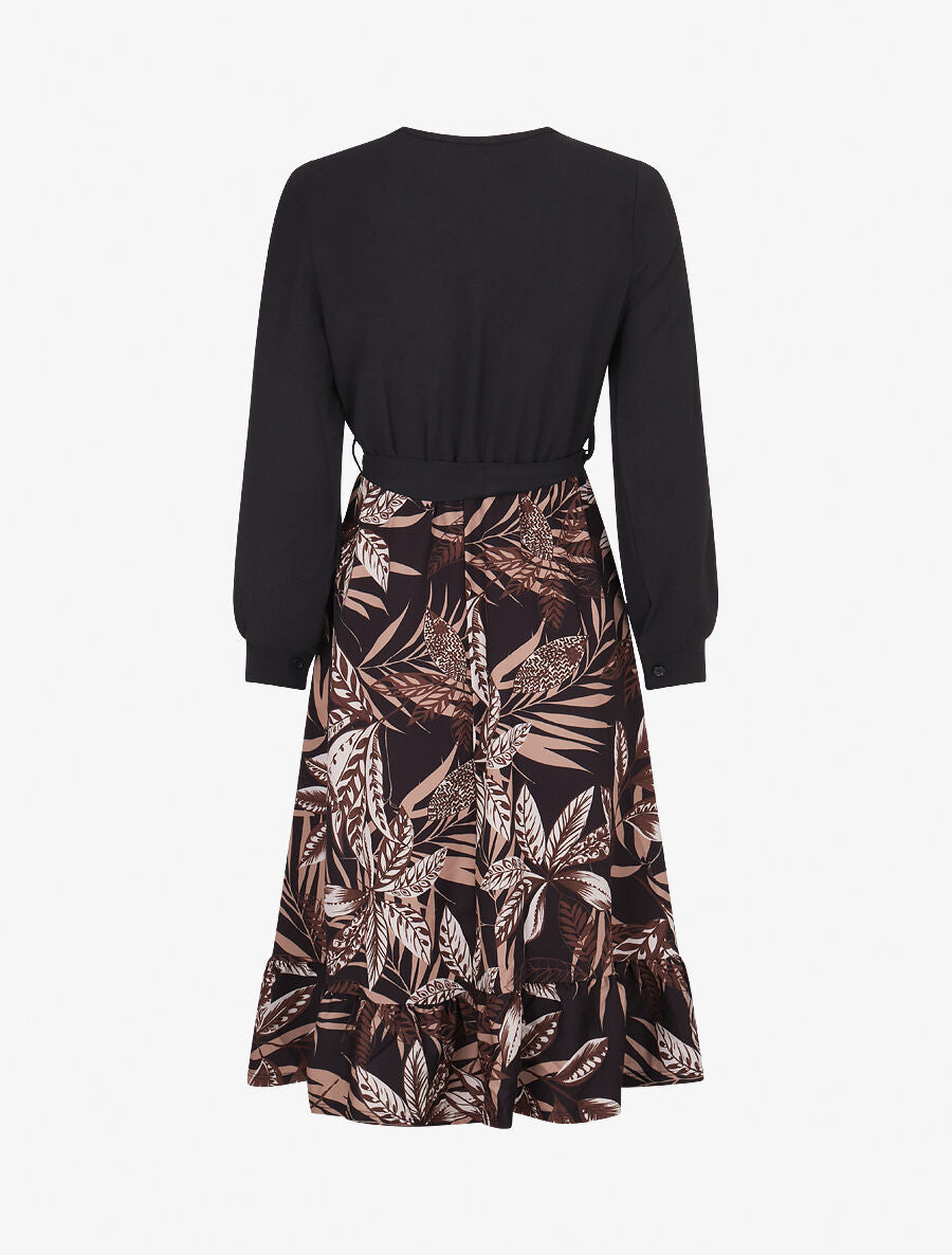 Robe patineuse à jupe imprimé tropical - Noir - 2