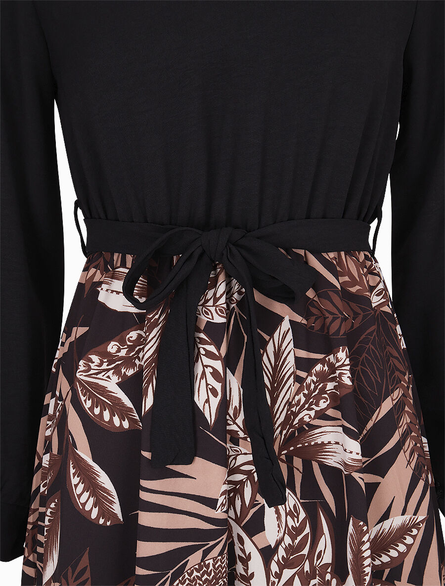 Robe patineuse à jupe imprimé tropical - Noir - 3
