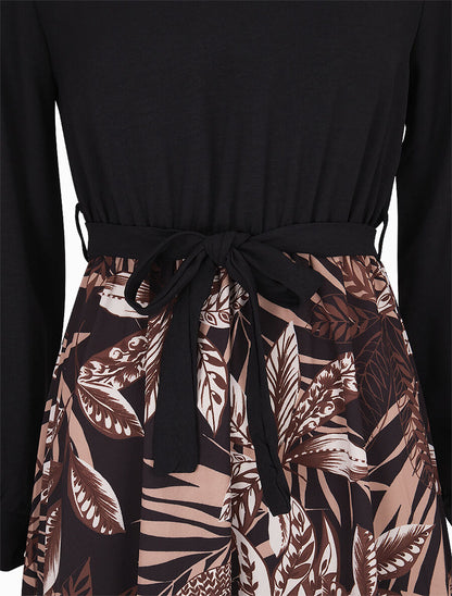 Robe patineuse à jupe imprimé tropical - Noir - 3